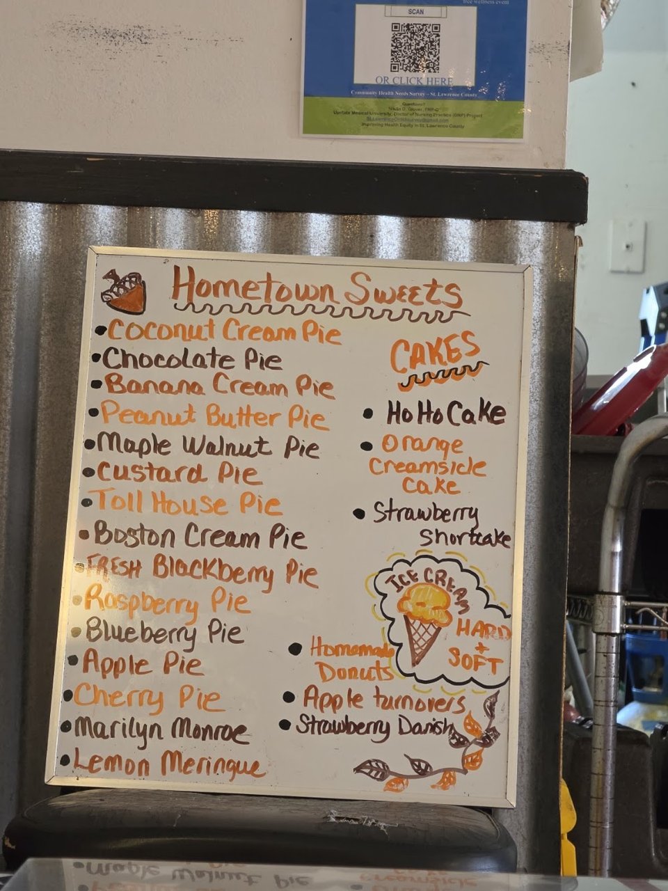 Printed menu with breakfast and lunch choices.